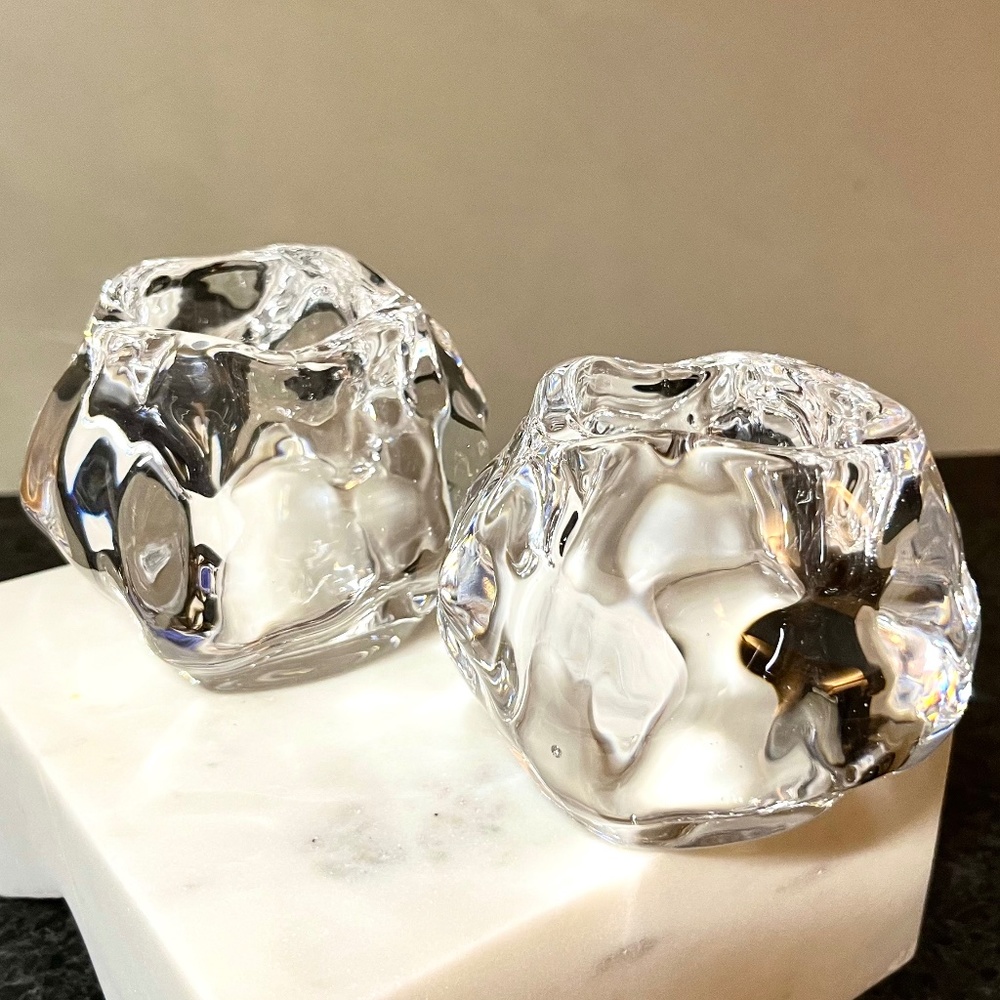 Vintage rock glass tealight holders, pair, 2.75" high and 3.75" wide